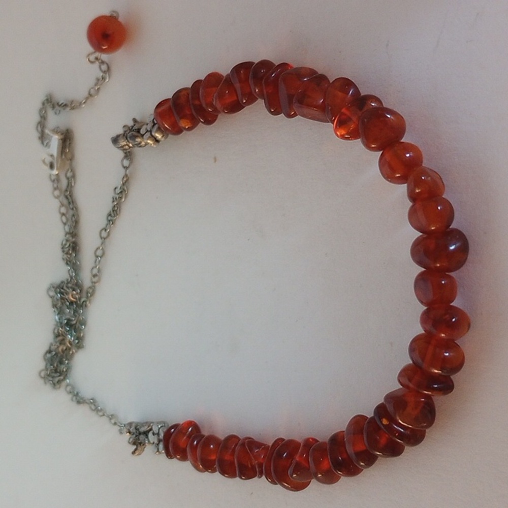 BALTIC AMBER NECKLACE 19 " LONG SILVER PLATED FLOWERS DRAGONFLY - Picture 2 of 6